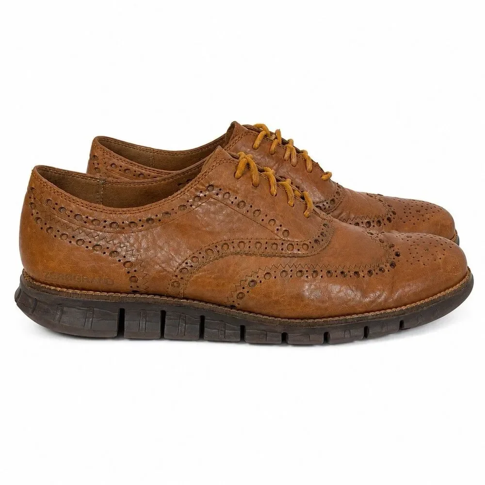 Cole Haan Zerogrand Wingtip Oxford Shoes Men 10.5 Brown Leather Brogue Comfort